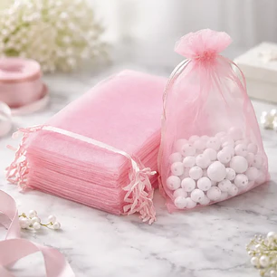 Bolsa Organza Medida 9x12 Cms  Color Rosado 12 Unidades