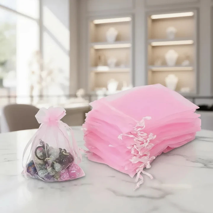 Bolsa Organza Medida 9x12 Cms  Color Rosado 12 Unidades 3