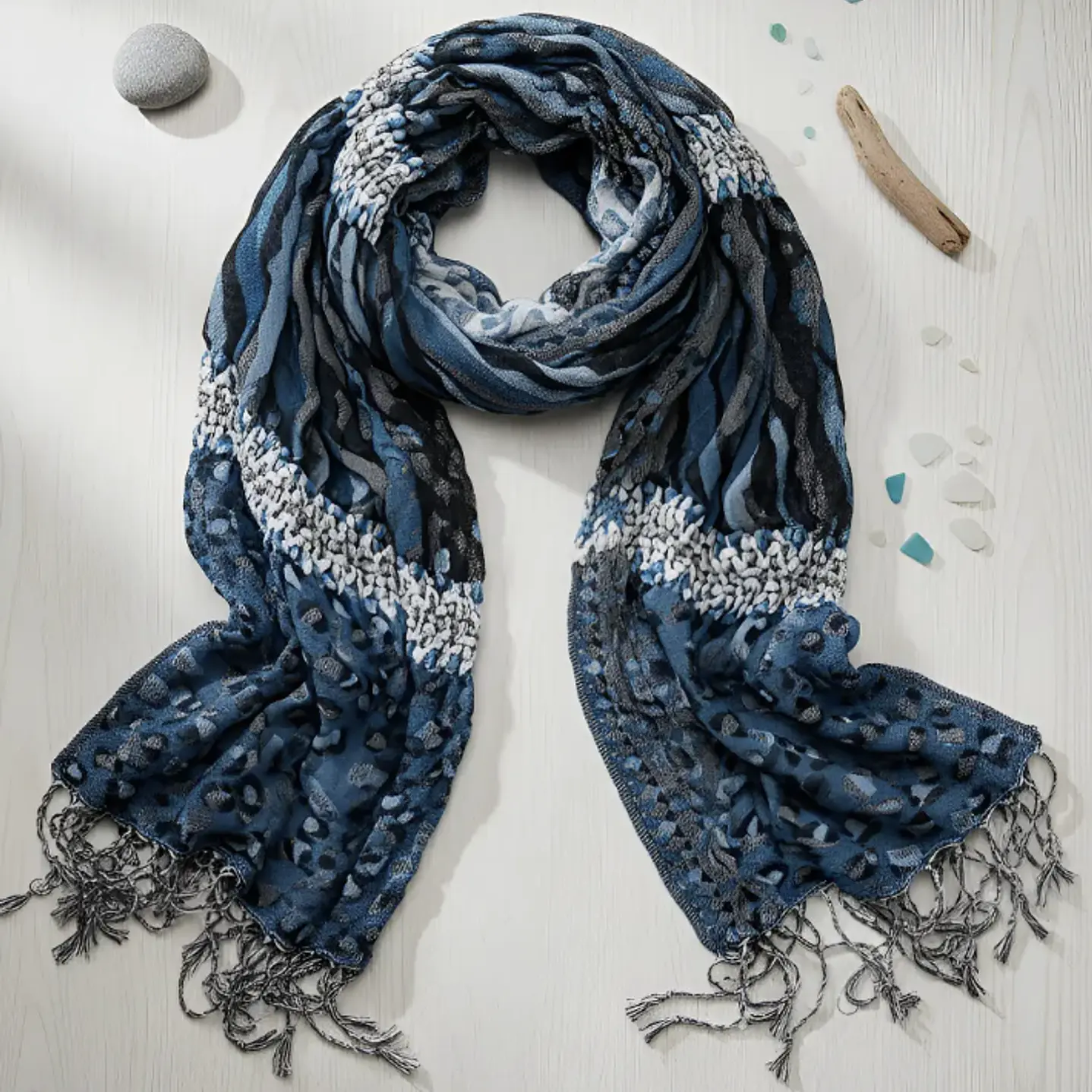 Bufanda Panuelo De Algodon Bf03 C/celeste ,gris ,blan  1 Und 3