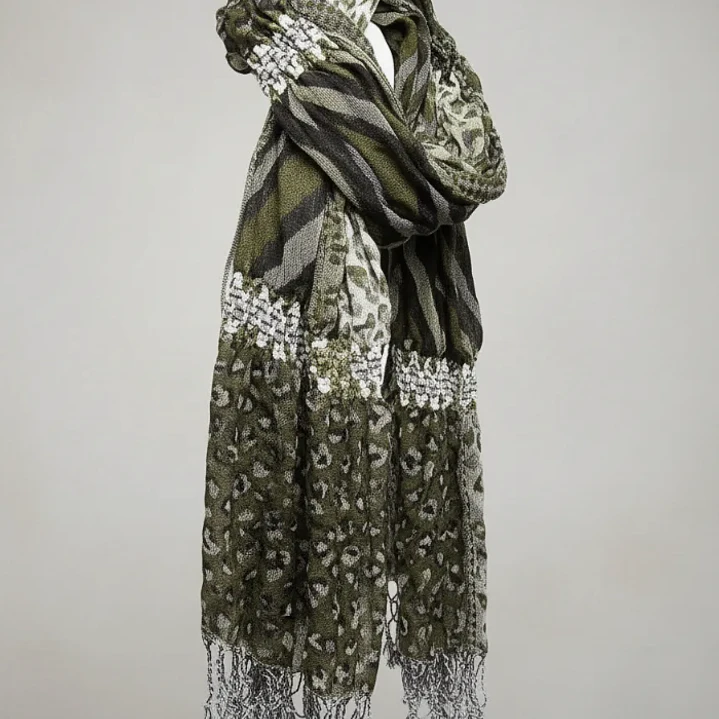 Bufanda Panuelo De Algodon Bf03  C/ Verde Gris Blanco  1 Und 8