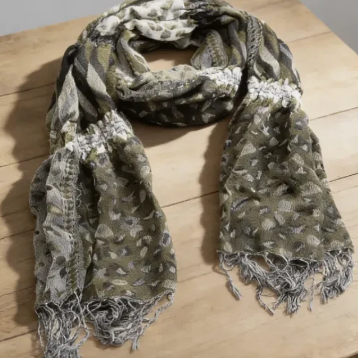 Bufanda Panuelo De Algodon Bf03  C/ Verde Gris Blanco  1 Und 2