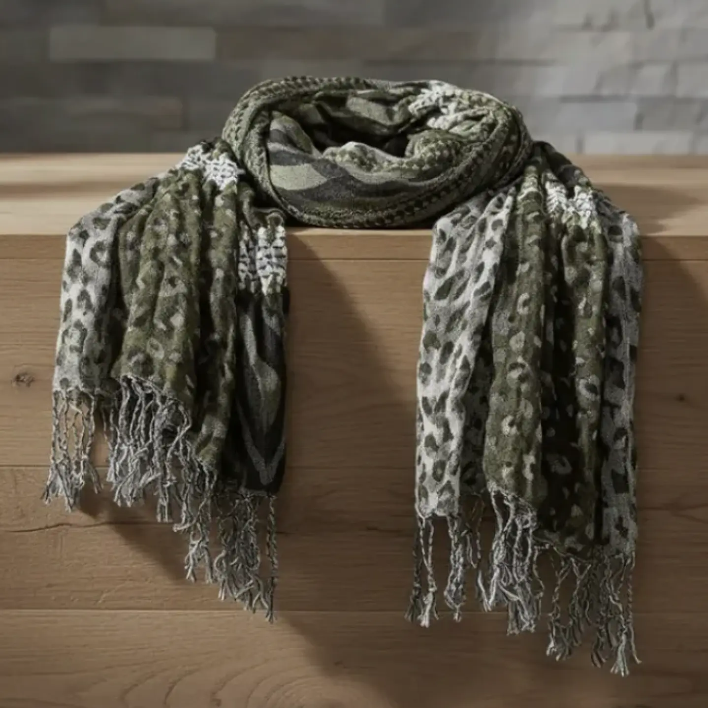 Bufanda Panuelo De Algodon Bf03  C/ Verde Gris Blanco  1 Und 4