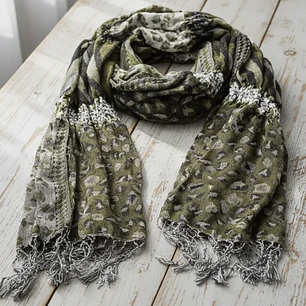 Bufanda Panuelo De Algodon Bf03  C/ Verde Gris Blanco  1 Und