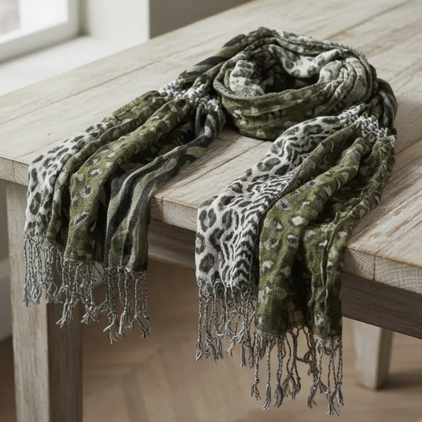 Bufanda Panuelo De Algodon Bf03  C/ Verde Gris Blanco  1 Und 6