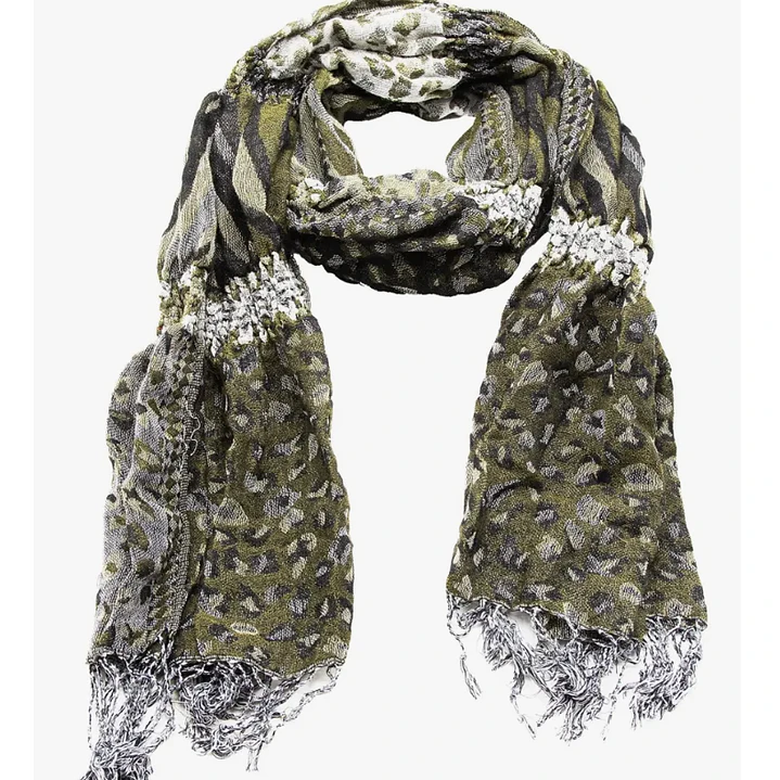 Bufanda Panuelo De Algodon Bf03  C/ Verde Gris Blanco  1 Und 3