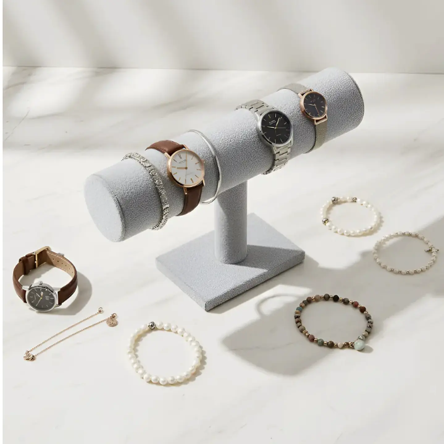 Exhibidor Mostrario Pulseras Relojes Terciopelo Gris 1 Tubo 5