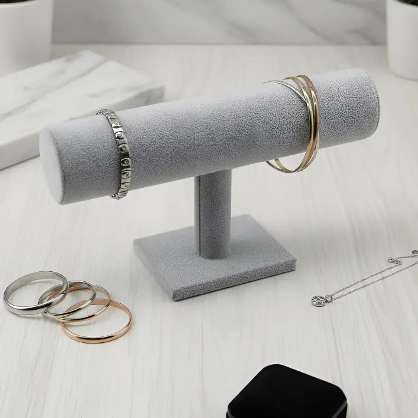 Exhibidor Mostrario Pulseras Relojes Terciopelo Gris 1 Tubo 1