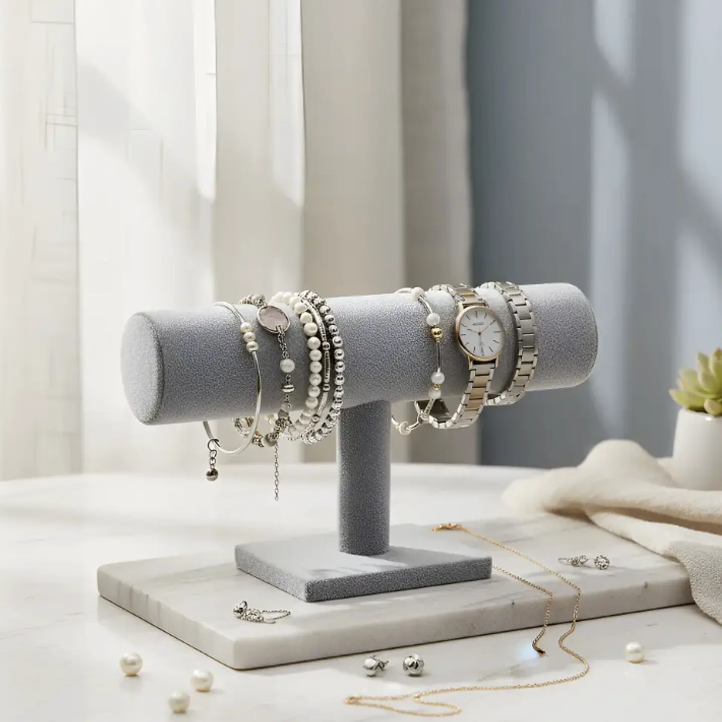 Exhibidor Mostrario Pulseras Relojes Terciopelo Gris 1 Tubo 3