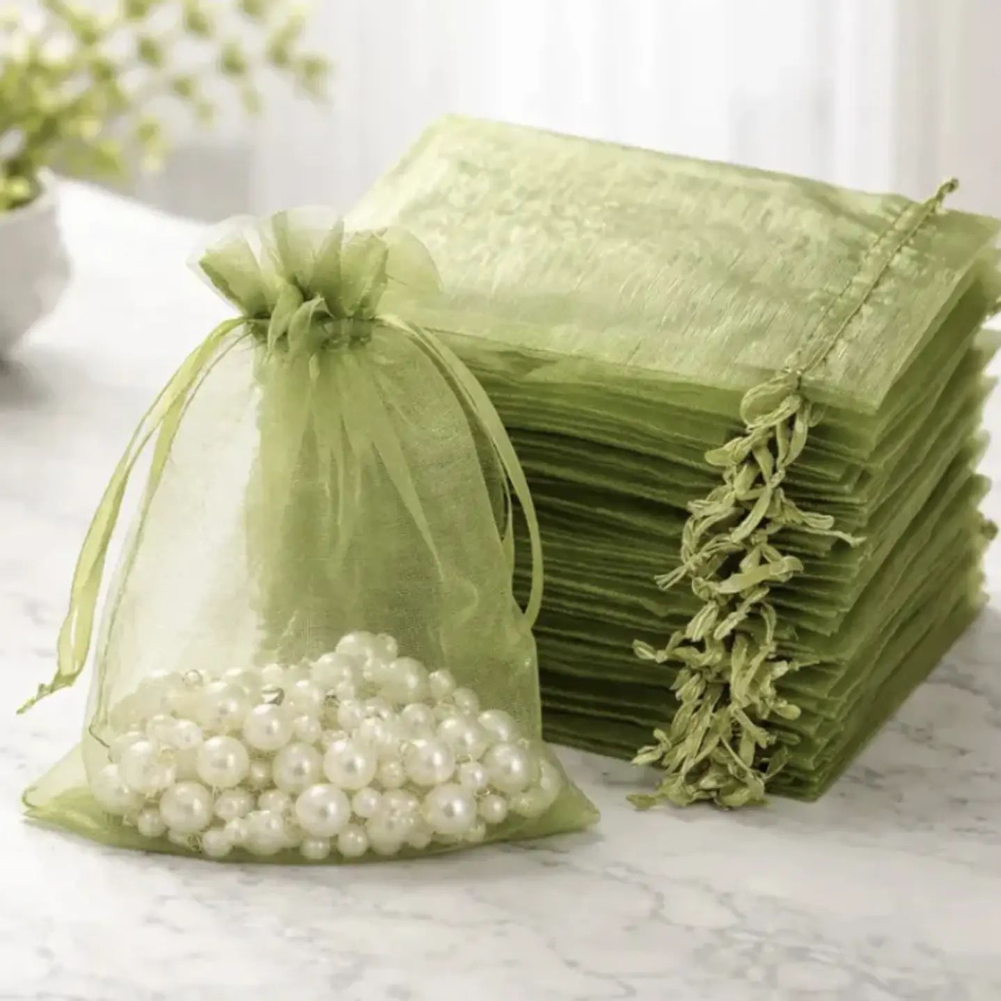 Bolsa Organza 9x12 Cms Color Verde Oliva Paquete 100 Unds 1