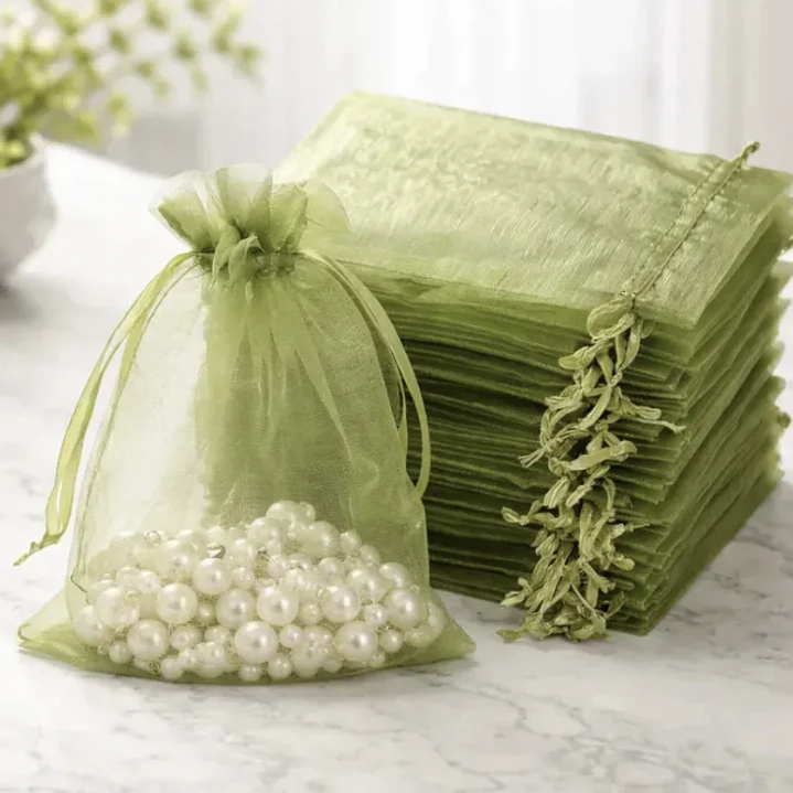 Bolsa Organza 9x12 Cms Color Verde Oliva Paquete 100 Unds 1