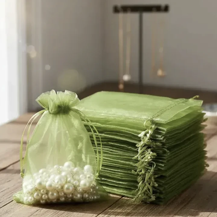 Bolsa Organza 9x12 Cms Color Verde Oliva Paquete 100 Unds 2
