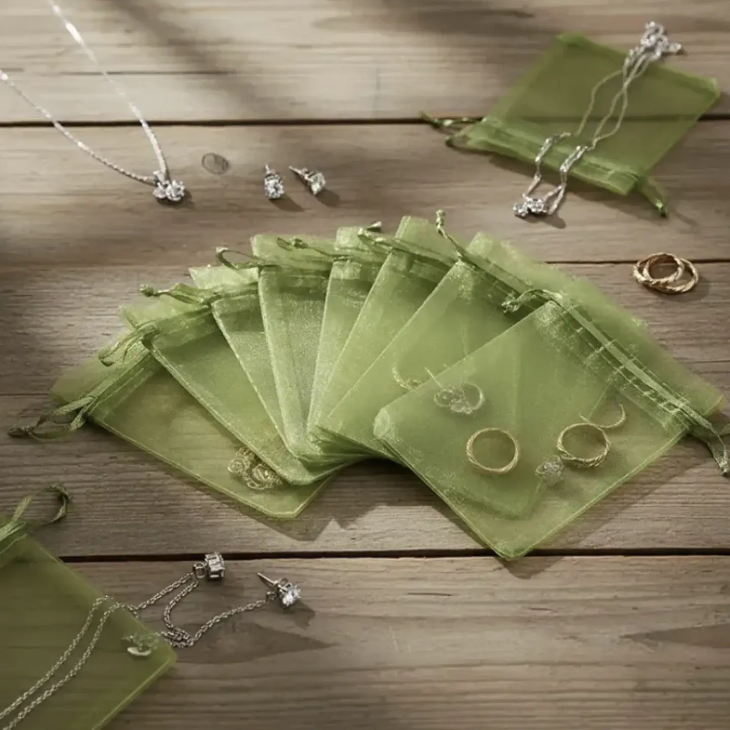 Bolsa Organza 9x12 Cms Color Verde Oliva Paquete 100 Unds 4