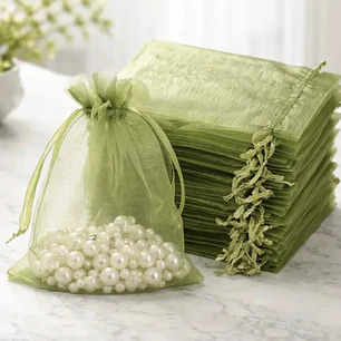 Bolsa Organza 9x12 Cms Color Verde Oliva Paquete 12 Unds