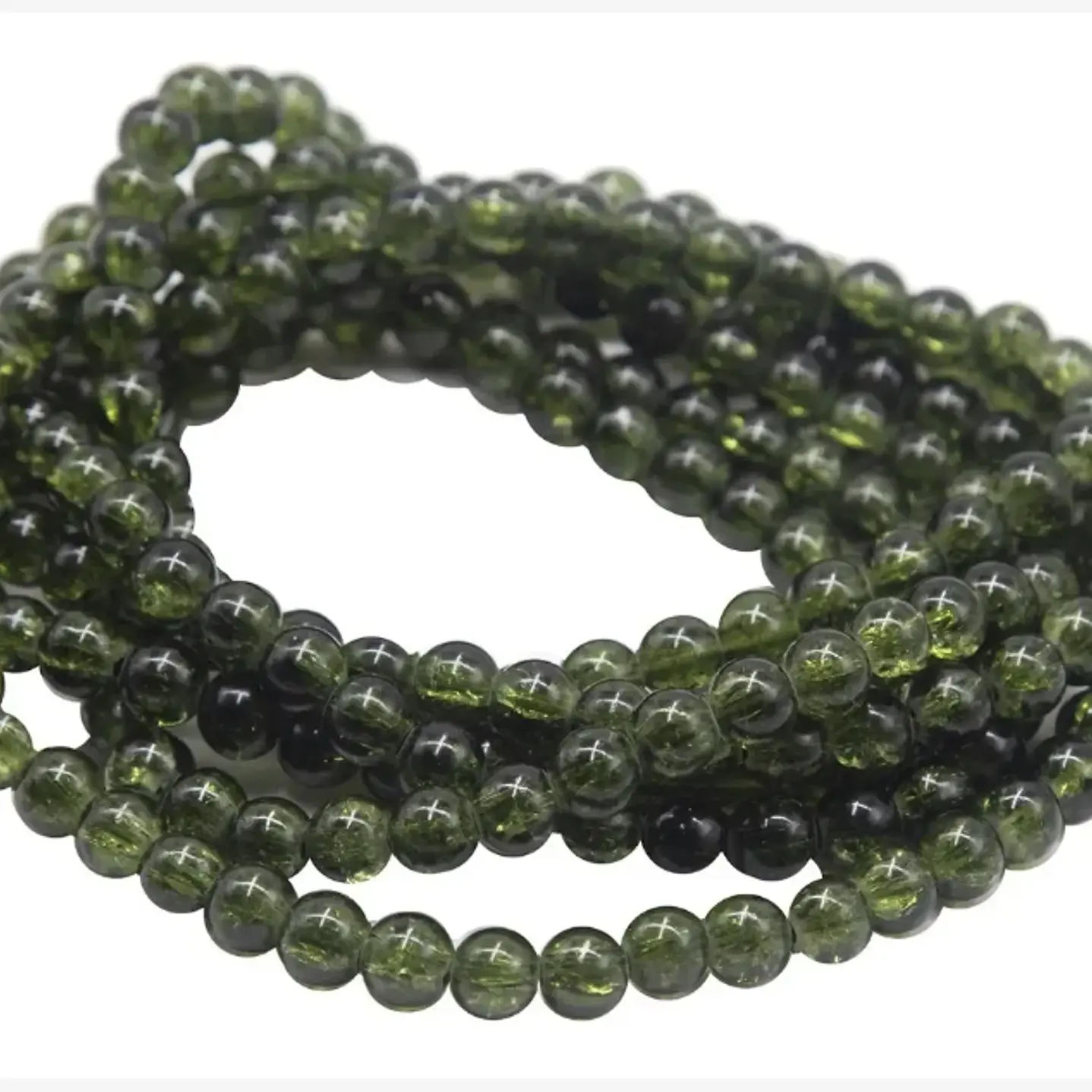 Tiras Cuentas De Vidrio Redonda 8mm Color Verde Musgo 6tiras 8