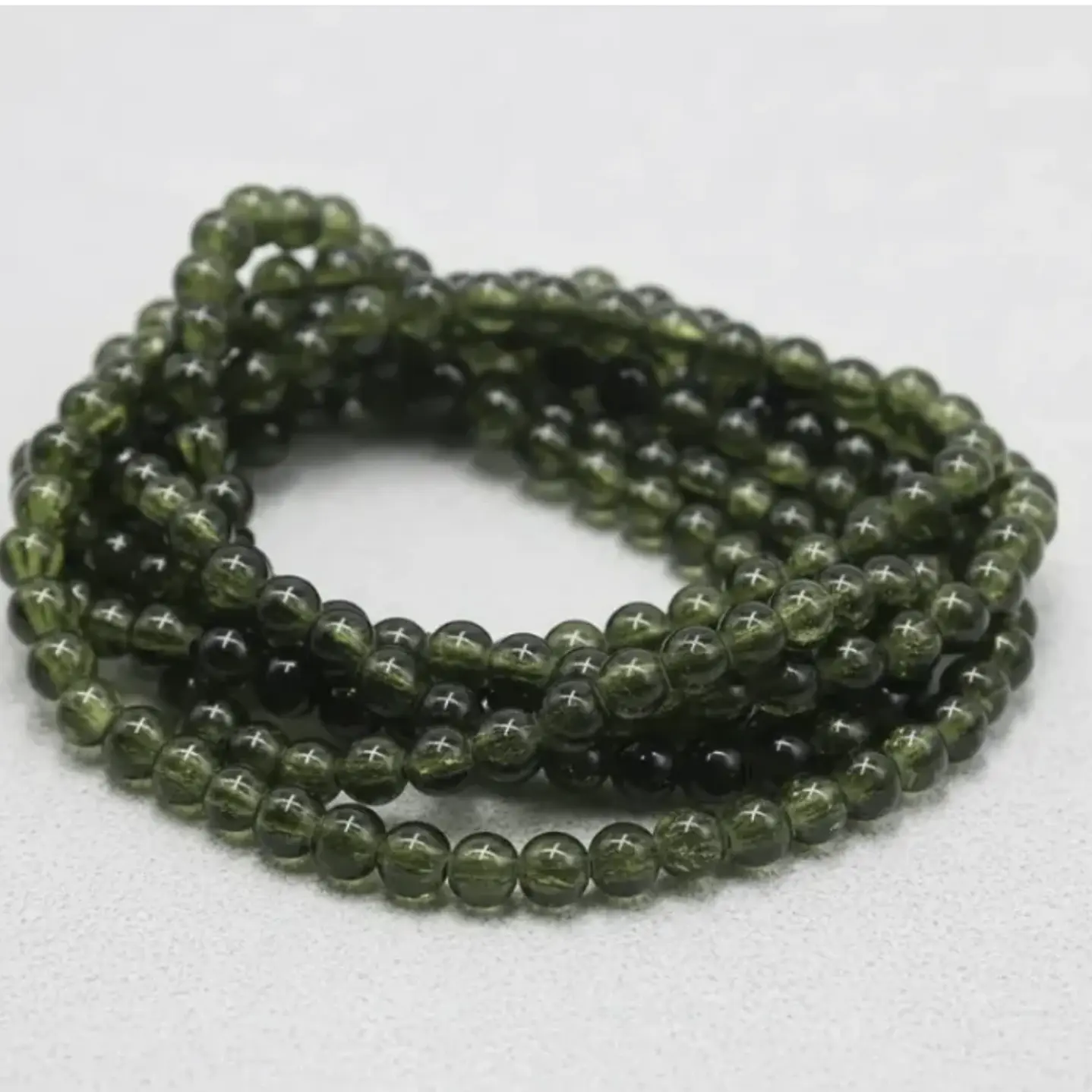 Tiras Cuentas De Vidrio Redonda 8mm Color Verde Musgo 6tiras 6