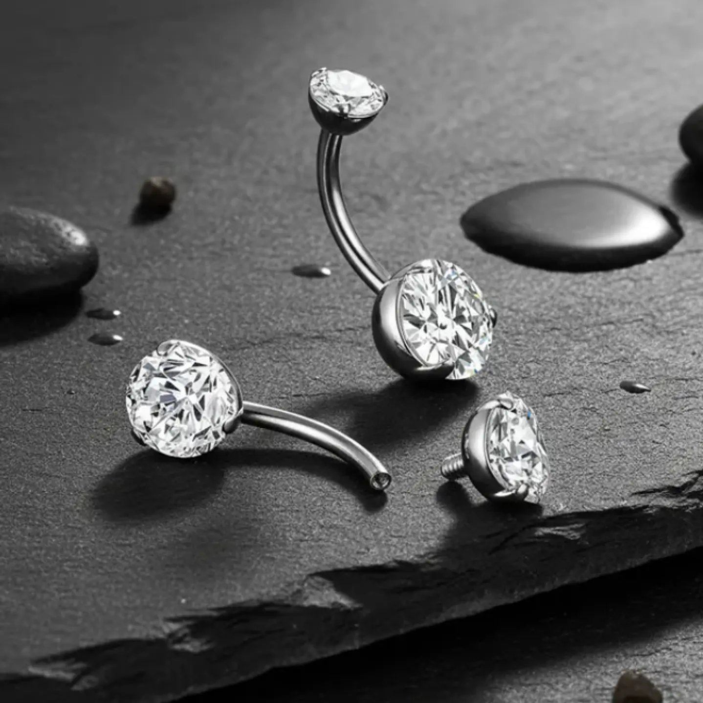 Piercing Ombligo Tb0056 2 Piedras 14gx10x5/8 Titanium  10