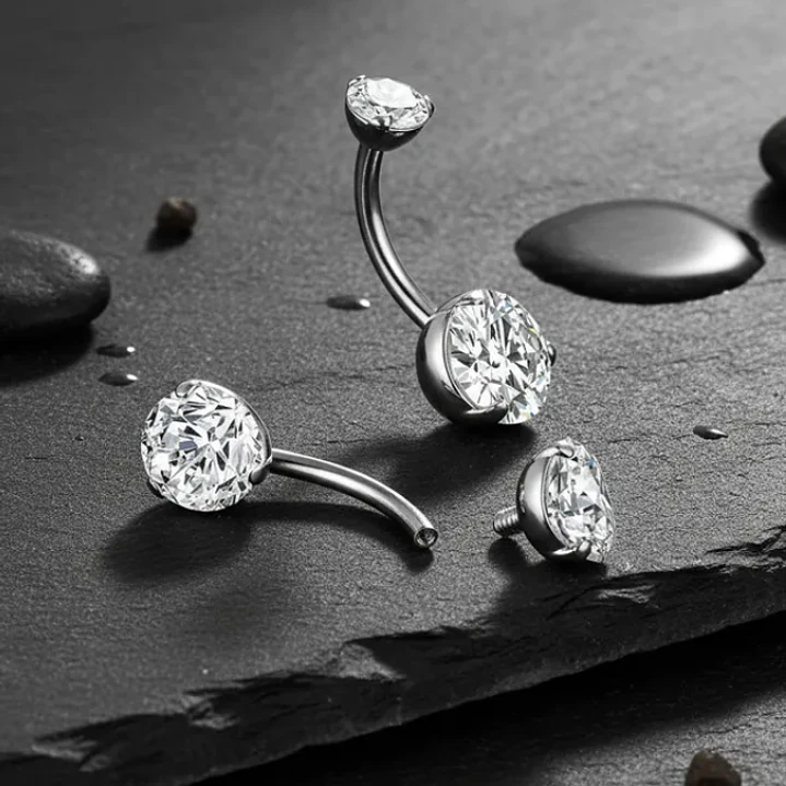  Piercing Ombligo Tb0056 2 Piedras 14gx10x5/8 Titanium  10
