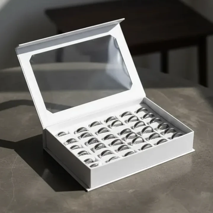 Caja Anillos Ilusión 5mm Acero Platea 36 Unds Med #17 Al #22 6