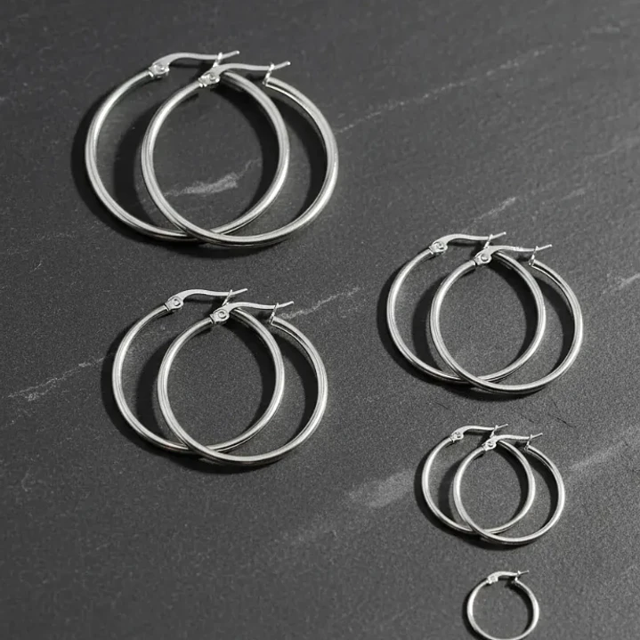 Aros Argolla Acero Quirurgico ,varias Medidas Pack 5 Pares Color Plateado 1