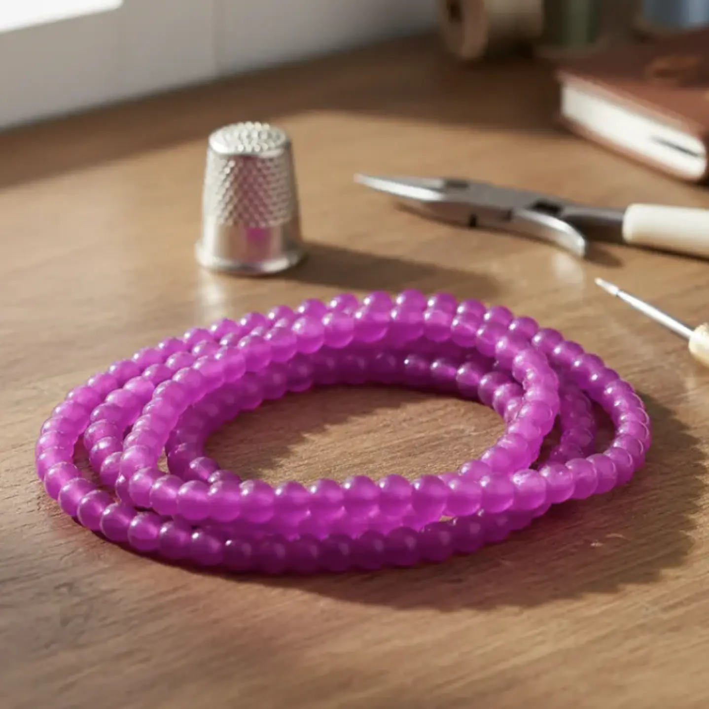 Tiras Cuentas De Vidrio Redonda 6mm Color Fucsia 6 Tiras . 7