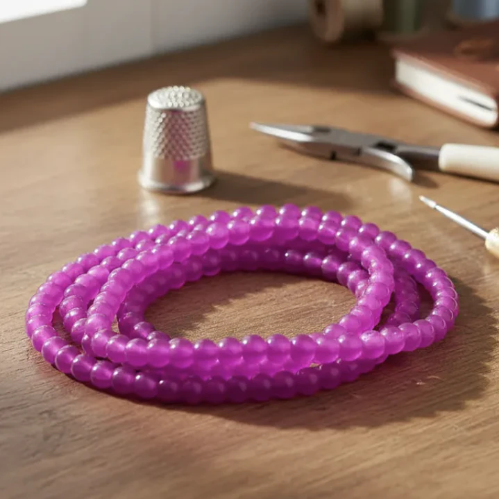 Tiras Cuentas De Vidrio Redonda 6mm Color Fucsia 6 Tiras . 7