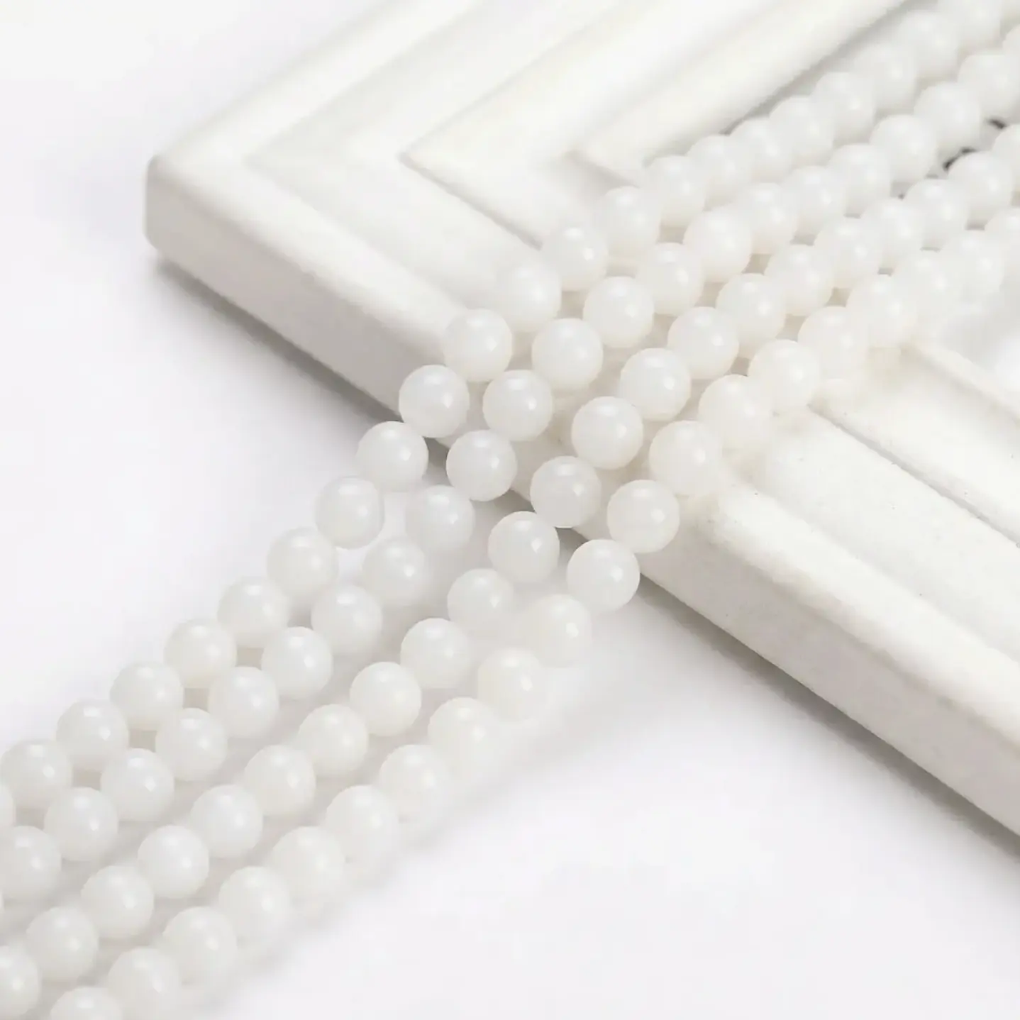 Tiras Cuentas Vidrio Ambar Redonda 6mm Color Blanco 6 Tiras 1