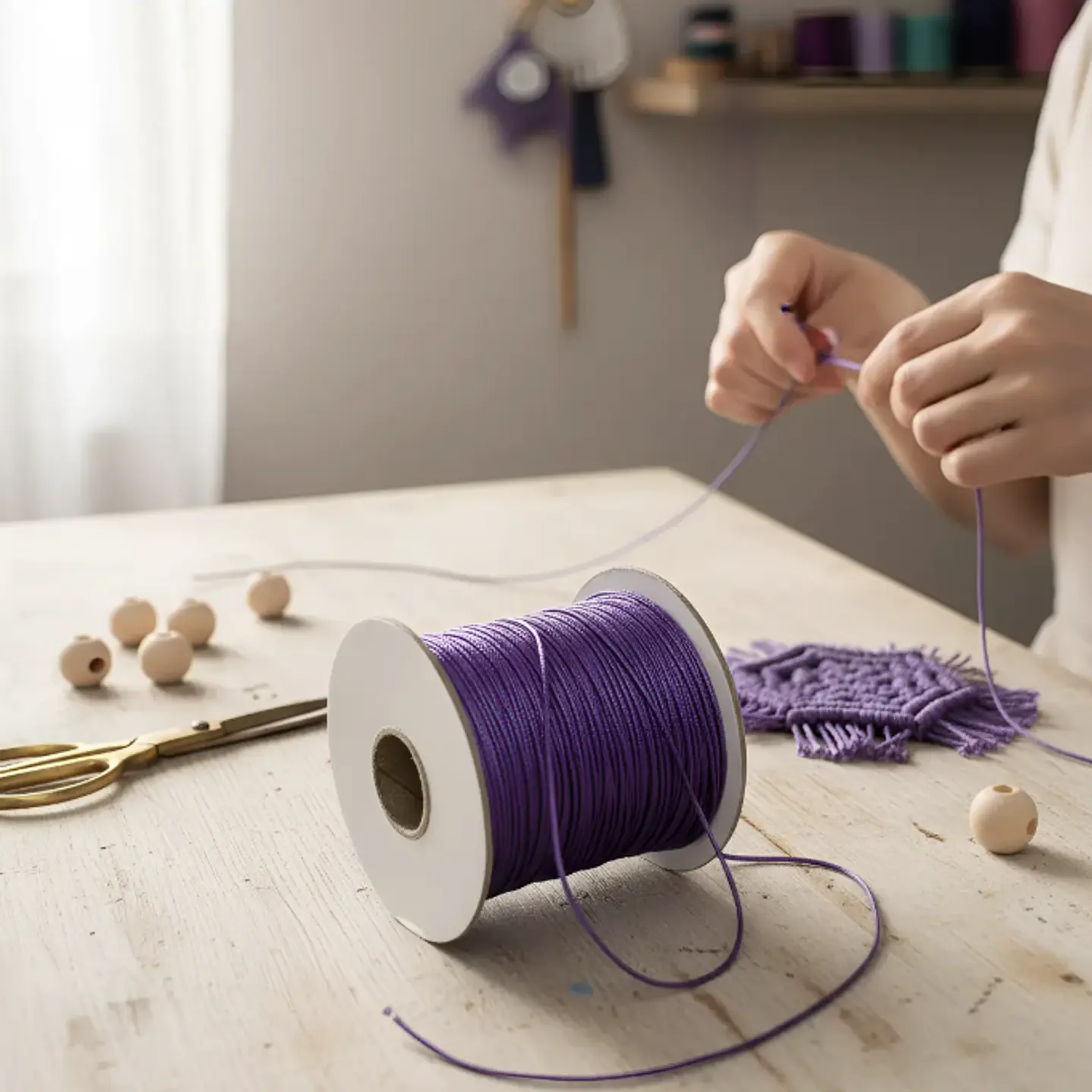 Cordón Tripolino Macramé 1,5mm Rollo 100 Mts Color Morado 6