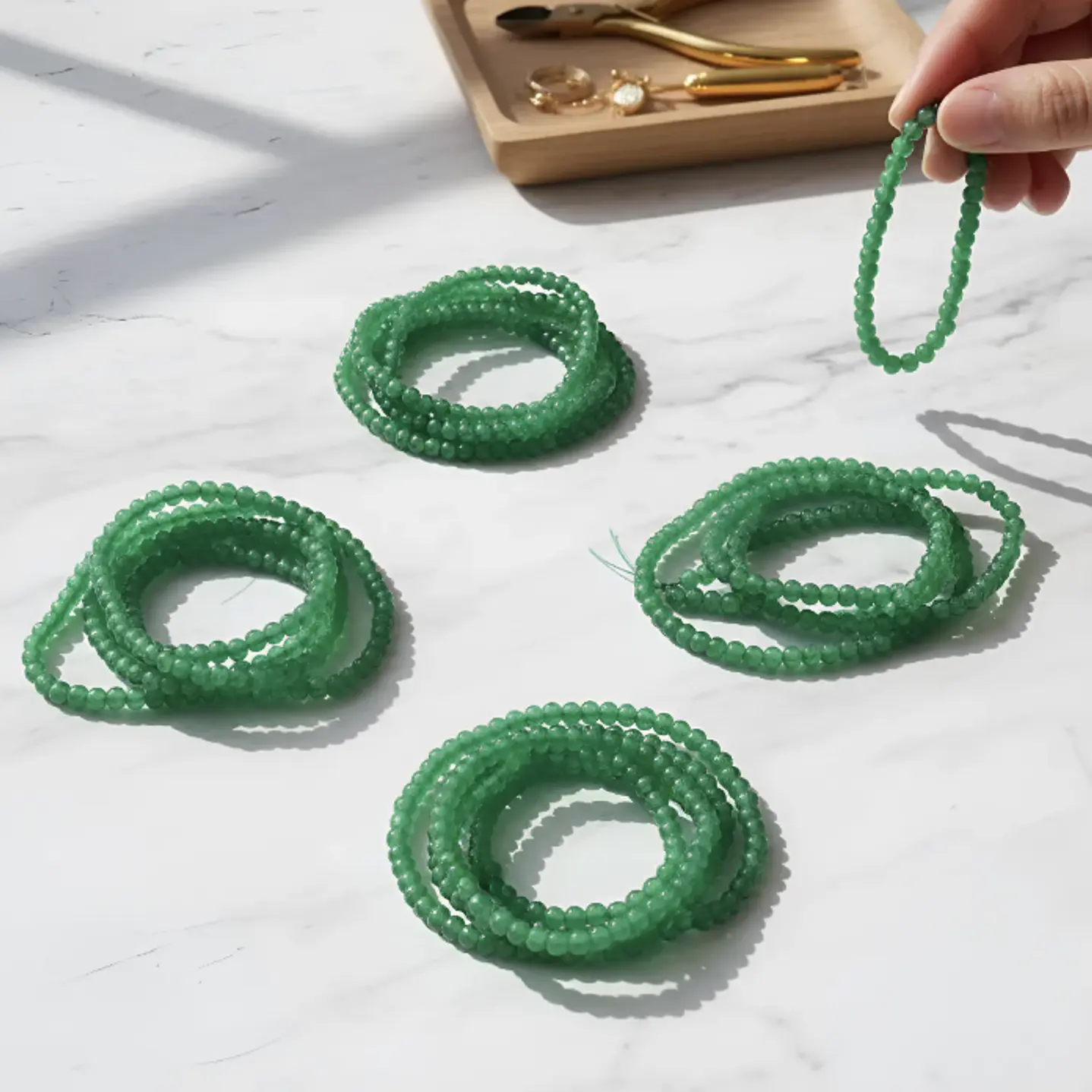 Tiras Cuentas De Vidrio Redonda 4mm Color Verde01 6 Tiras 2