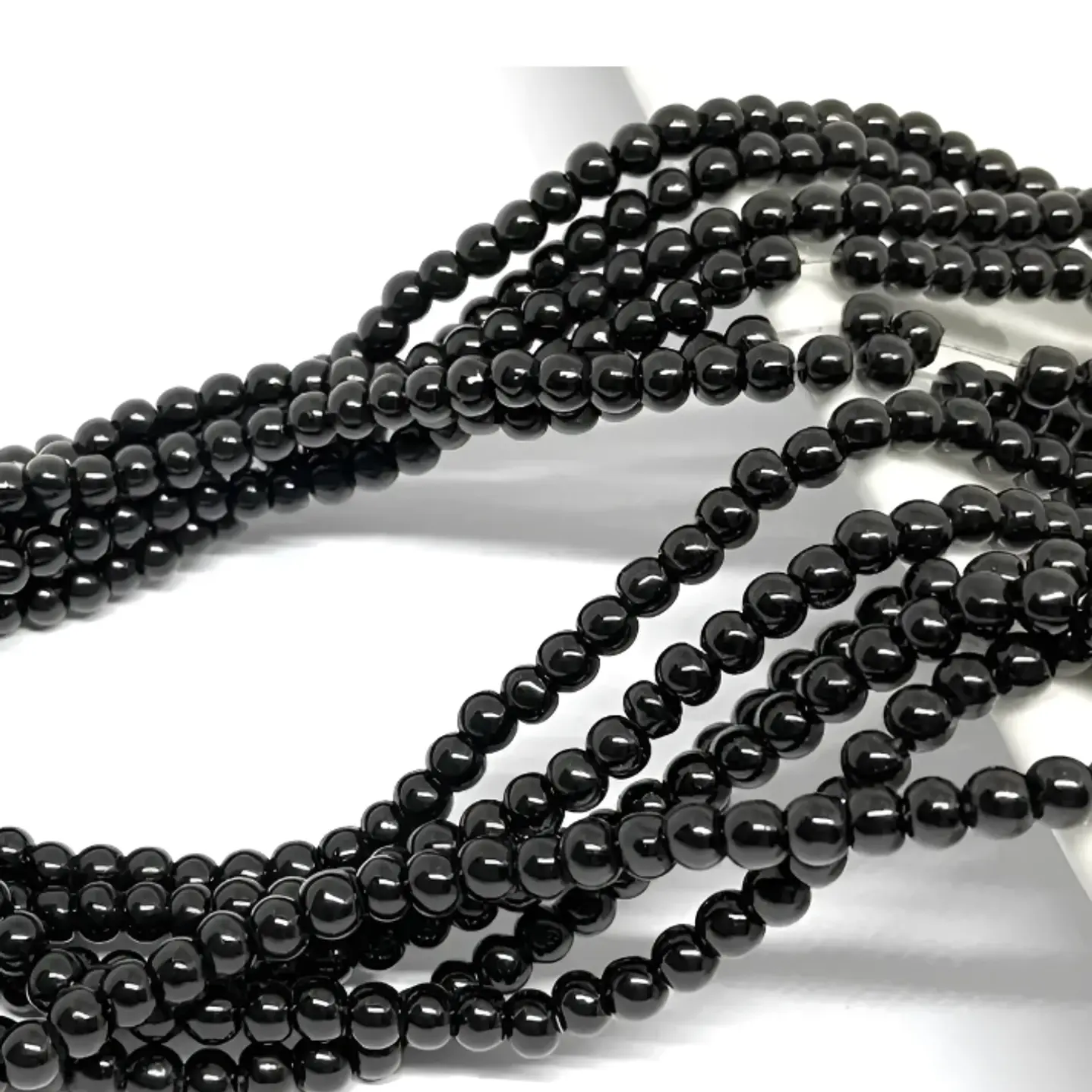 Tiras Cuentas De Vidrio Redonda 4mm Color Negro 6 Tiras 1