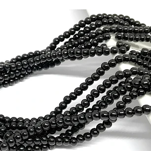Tiras Cuentas De Vidrio Redonda 4mm Color Negro 6 Tiras
