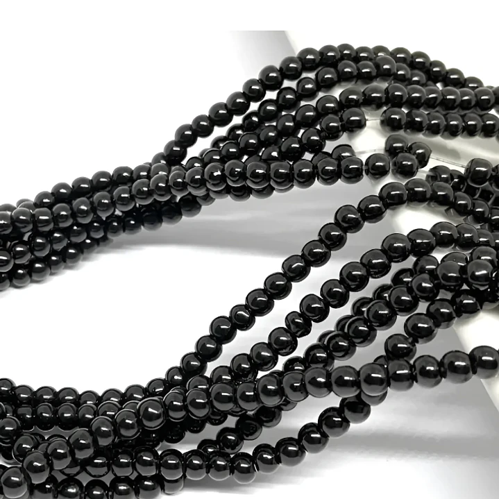 Tiras Cuentas De Vidrio Redonda 4mm Color Negro 6 Tiras 1