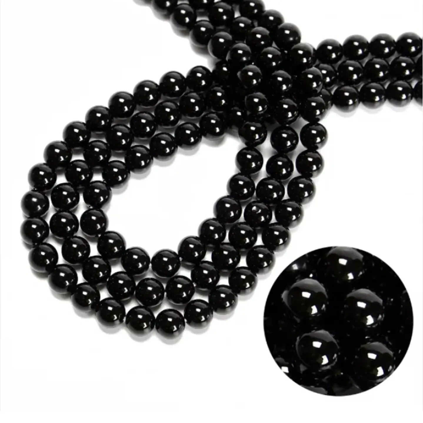 Tiras Cuentas De Vidrio Redonda 4mm Color Negro 6 Tiras 7
