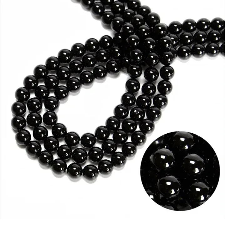 Tiras Cuentas De Vidrio Redonda 4mm Color Negro 6 Tiras 7