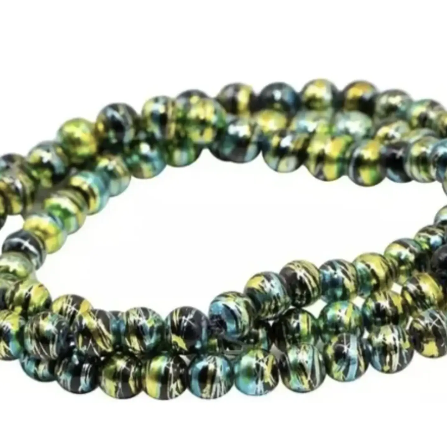 Tiras Cuentas De Vidrio Redonda 6mm Verde Multi Color 4und 13