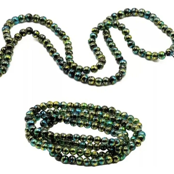 Tiras Cuentas De Vidrio Redonda 6mm Verde Multi Color 4und 14