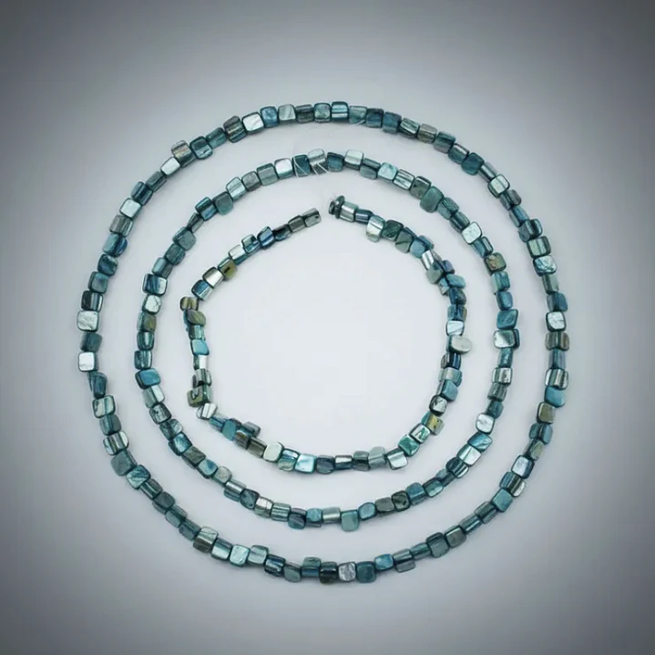Tiras Cuentas Nacar Cuadrado Irregular 7mm C/azul Petrol 3un 11