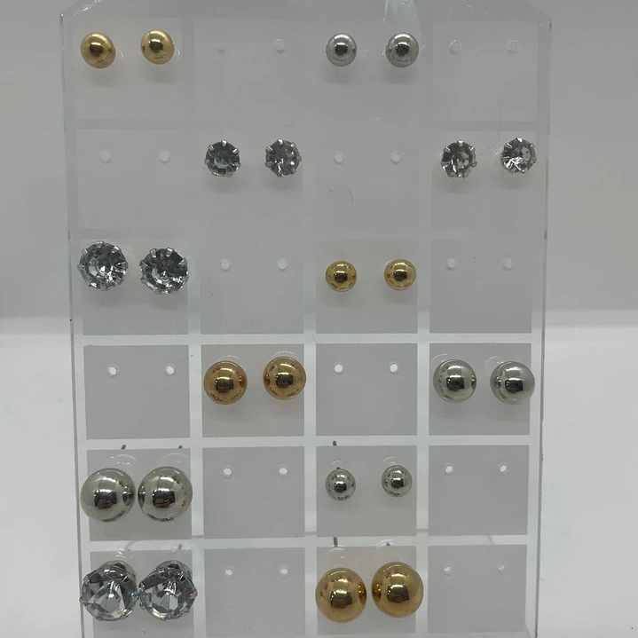 Exhibidor Aros Topitos Acrilico Transparente C/ Blanco 24 Pr 6