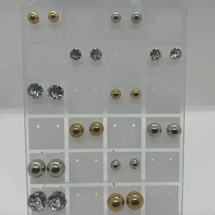 Exhibidor Aros Topitos Acrilico Transparente C/ Blanco 24 Pr 11