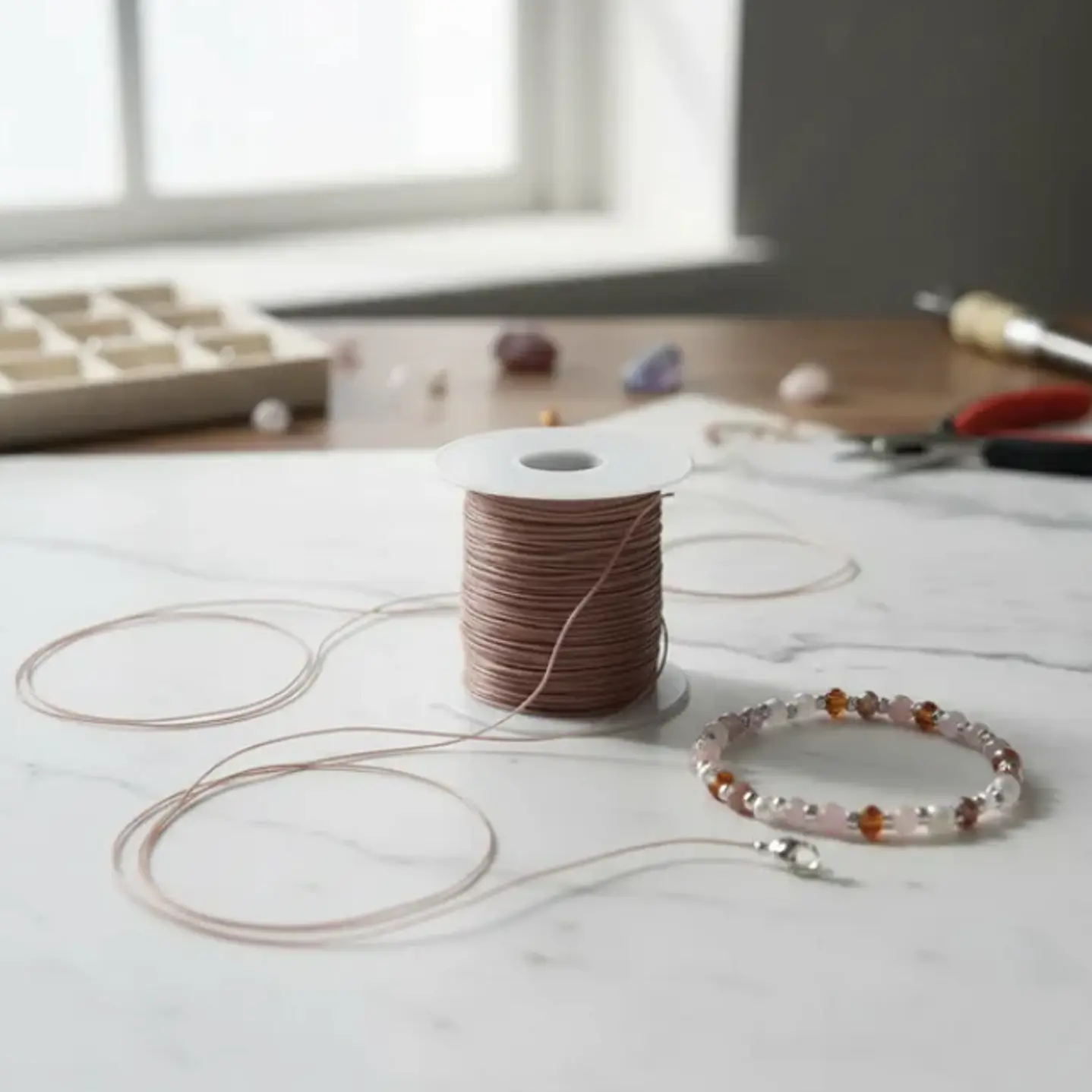 Hilo Elastico Para Pulsera 0.6 Mm Color Café Claro 20 Mtrs 3