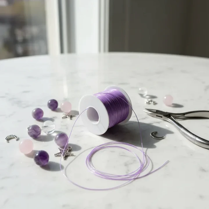 Hilo Elastico Para Pulsera 0.6 Mm Color Lila 20 Mtrs 3