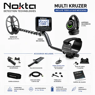 Pack Completo Nokta Multi Kruzer para Buscar Oro y Tesoros — Multi Kruzer + Accesorios Originales