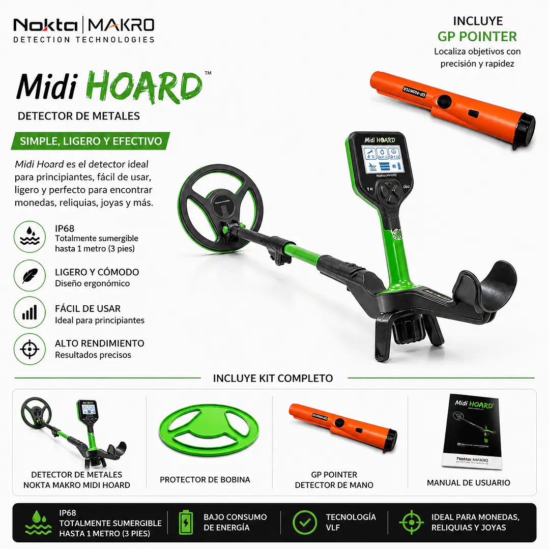 Detector de Metales Nokta Midi Hoard + Pinpointer | Fácil y Seguro 1