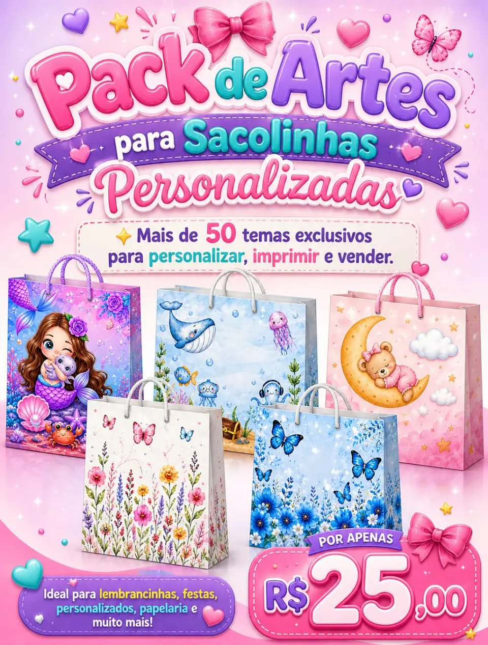 Pack de artes para sacolinha personalizada A4 1