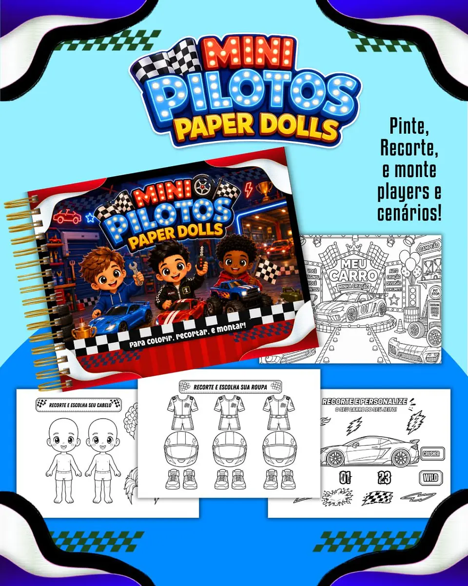 Livrinho Para Colorir Paper Dolls CARROS 1