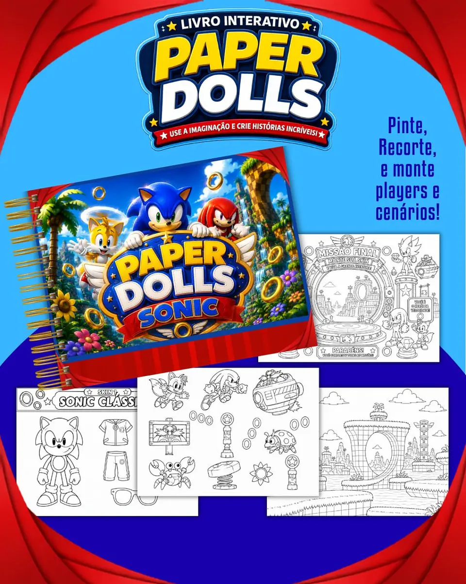 Livrinho Para Colorir Paper Dolls Sonic 1