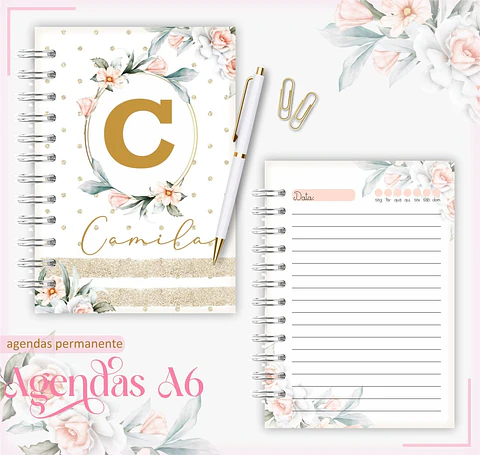 Agenda Permanente – A6 Floral Bege