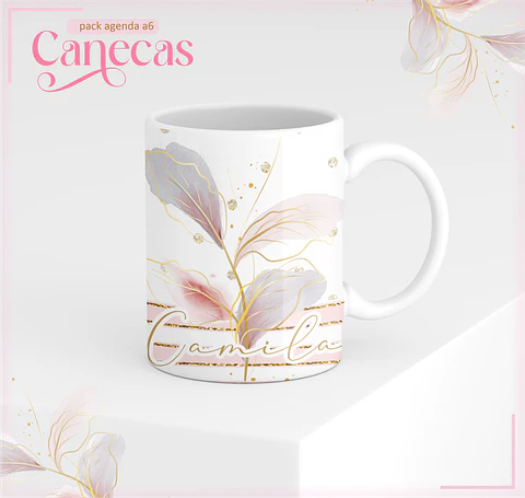 Agenda Permanente - AGENDA A6 FLOR ROSA COM DOURADO