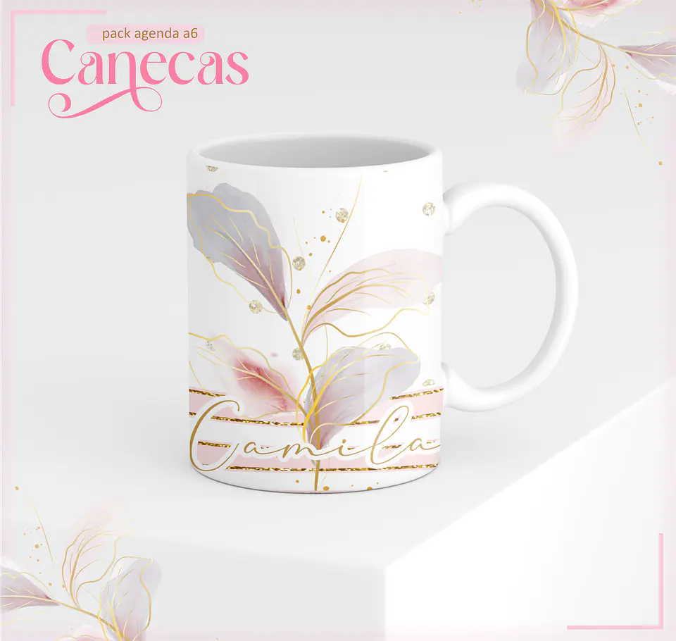 Agenda Permanente - AGENDA A6 FLOR ROSA COM DOURADO 2