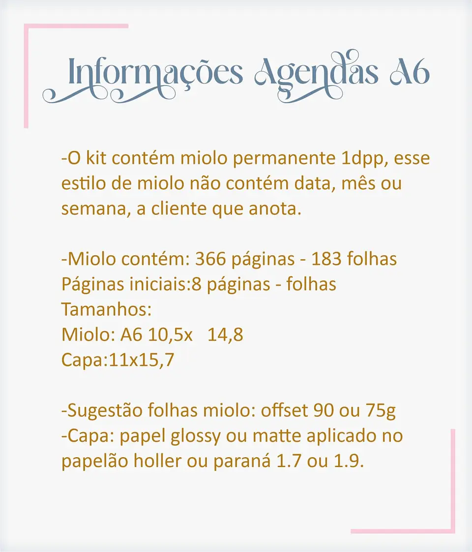 Agenda Permanente - AGENDA A6 FLOR ROSA COM DOURADO 3