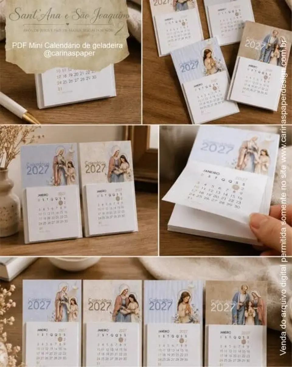 Calendário mini Imã de geladeira Santana e São Joaquim 2027 2